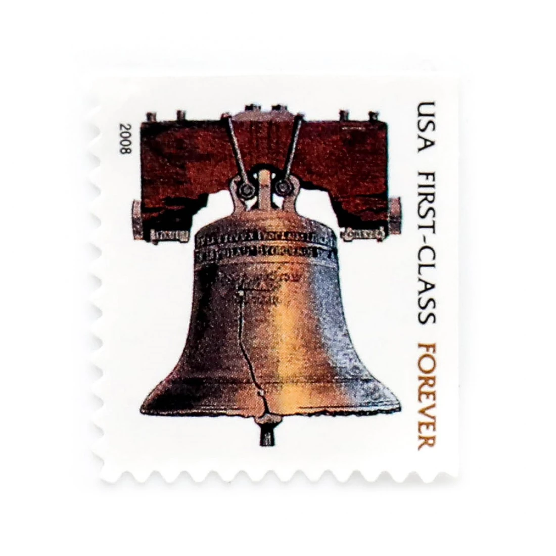 First forever stamp vs regular stamp comparison showing Liberty Bell