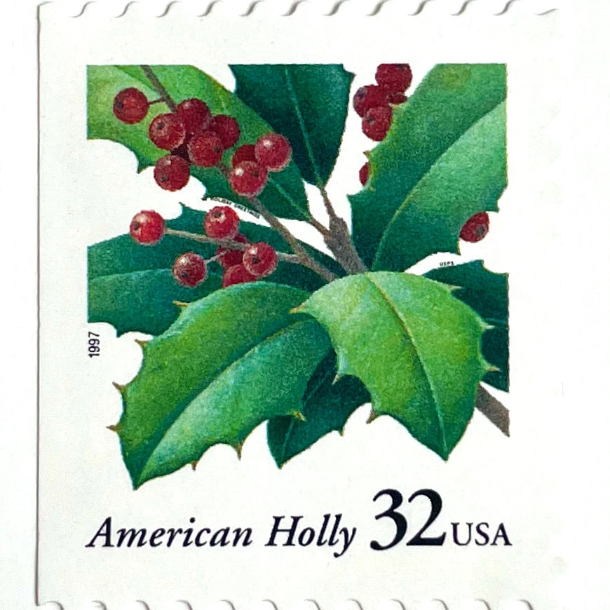 10 Holly Postage Unused Vintage Christmas Stamps