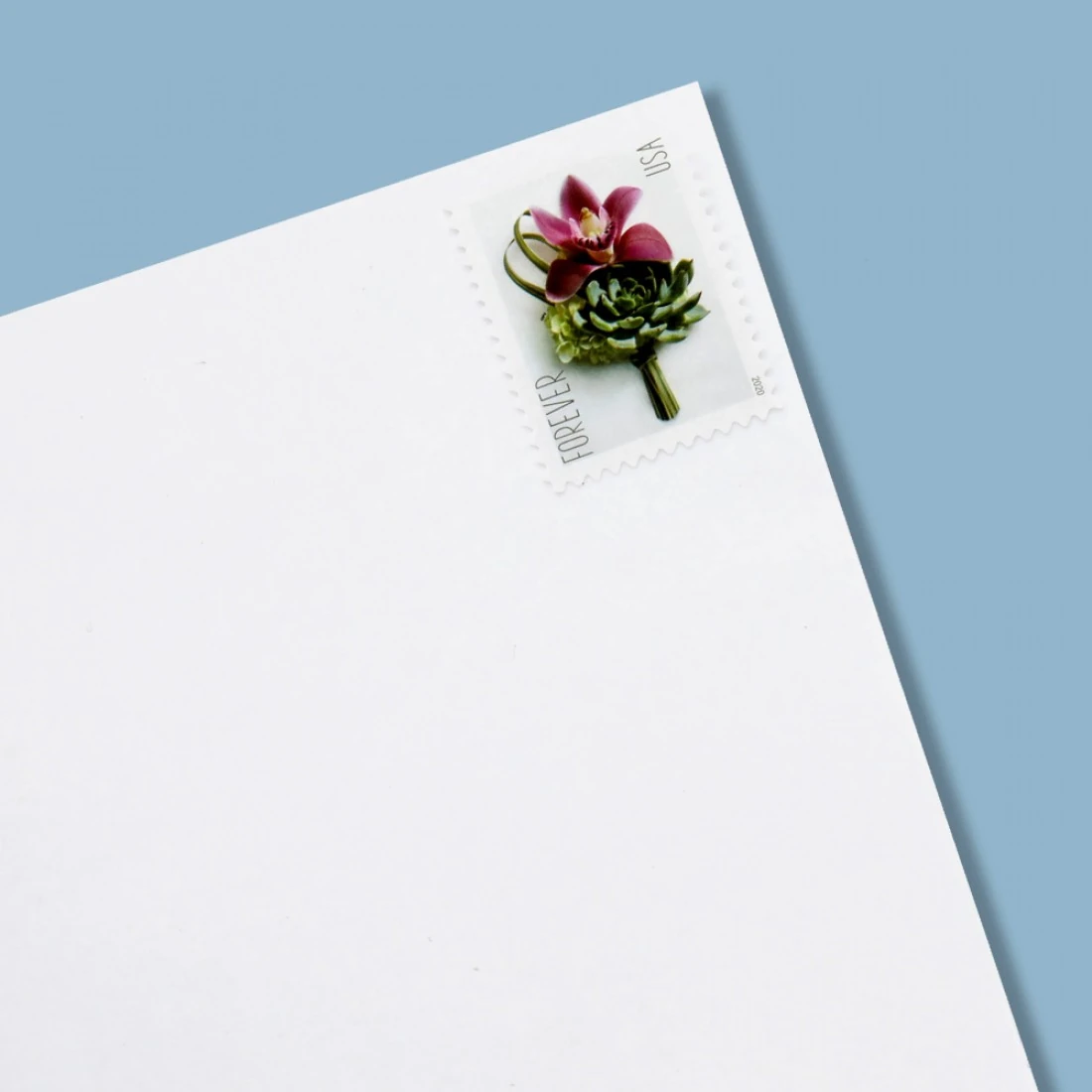 Close up of UV tagging on a stamp used to mail letter to england from us