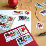 10 Christmas Mailbox Postage Stamps Unused Vintage Holiday Stamps for Mailing