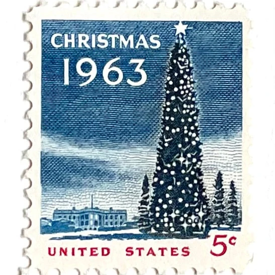 10 Vintage 1963 Christmas Stamps White House Tree Postage for Mailing