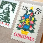 10 Christmas Tree Stamps Unused Cross Stitch Holiday Postage for Mailing