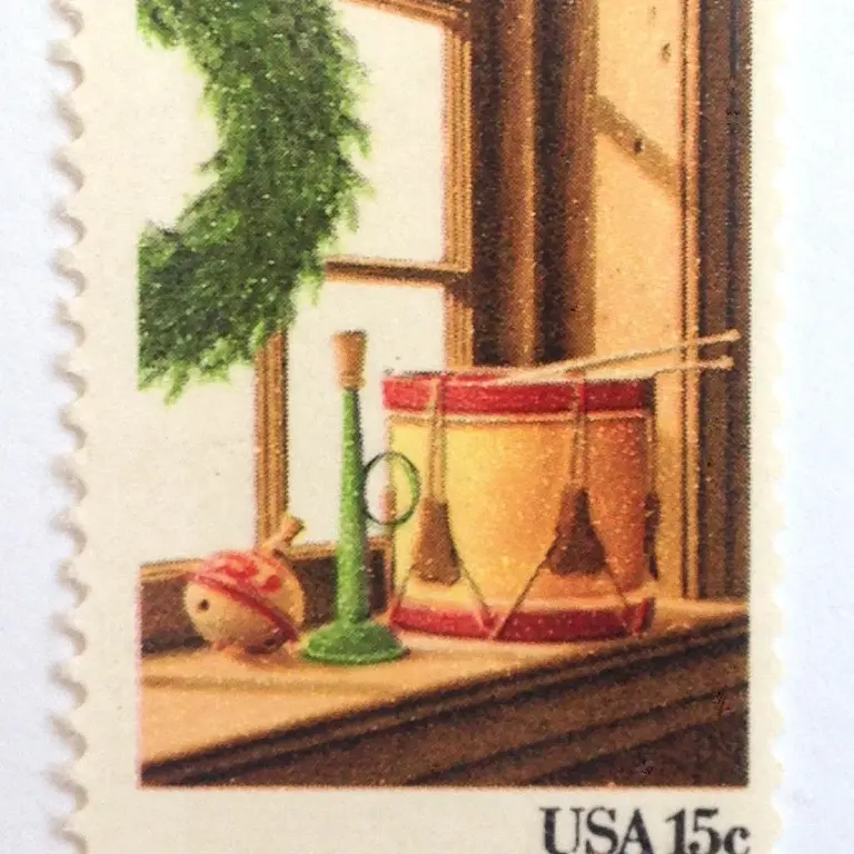 10 Vintage Christmas Postage Stamps Toy Shop Wreath Unused Holiday Stamps for Mailing