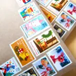 10 Vintage Christmas Postage Stamps Toy Shop Wreath Unused Holiday Stamps for Mailing