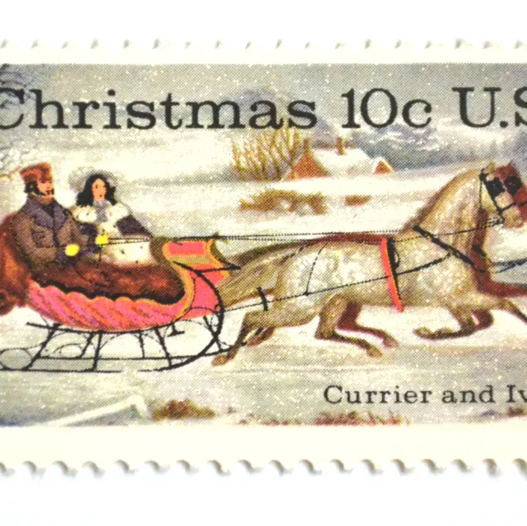 10 Vintage Currier and Ives Christmas Stamps Unused for Mailing