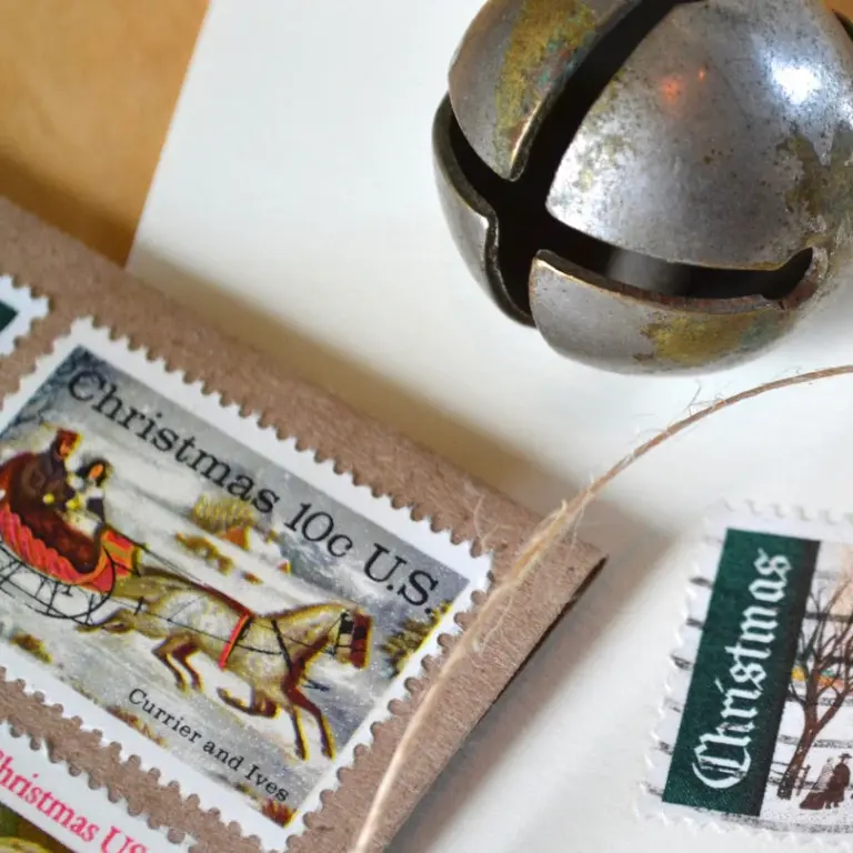 10 Vintage Currier and Ives Christmas Stamps Unused for Mailing