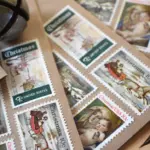 10 Vintage Currier and Ives Christmas Stamps Unused for Mailing
