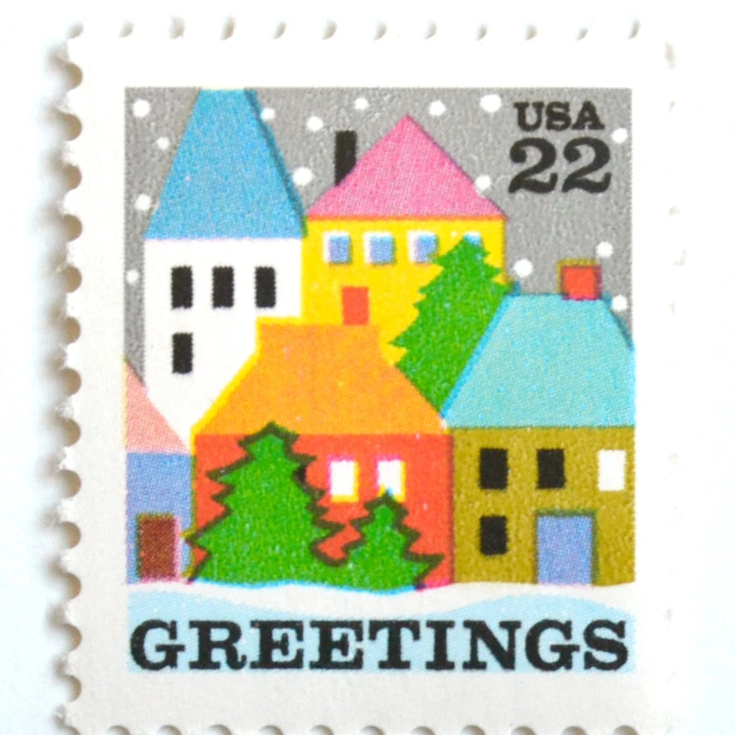 product_image_1774525136 10 Holiday Greetings Vintage Postage Stamps for Mailing Christmas Cards