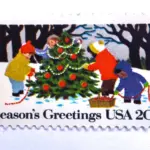 12 Vintage Christmas Postage Stamps Unused Children Sledding Ice Skating Snow Man Building // 20 Cent Winter Holiday Stamps for Mailing