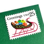 10 Vintage Holiday Postage Stamps Christmas Sleigh Unused for Mailing Holiday Cards