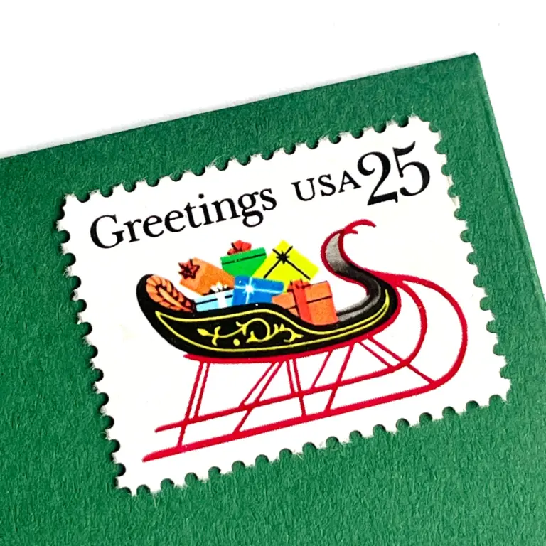 10 Vintage Holiday Postage Stamps Christmas Sleigh Unused for Mailing Holiday Cards