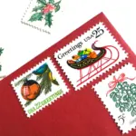 10 Vintage Holiday Postage Stamps Christmas Sleigh Unused for Mailing Holiday Cards