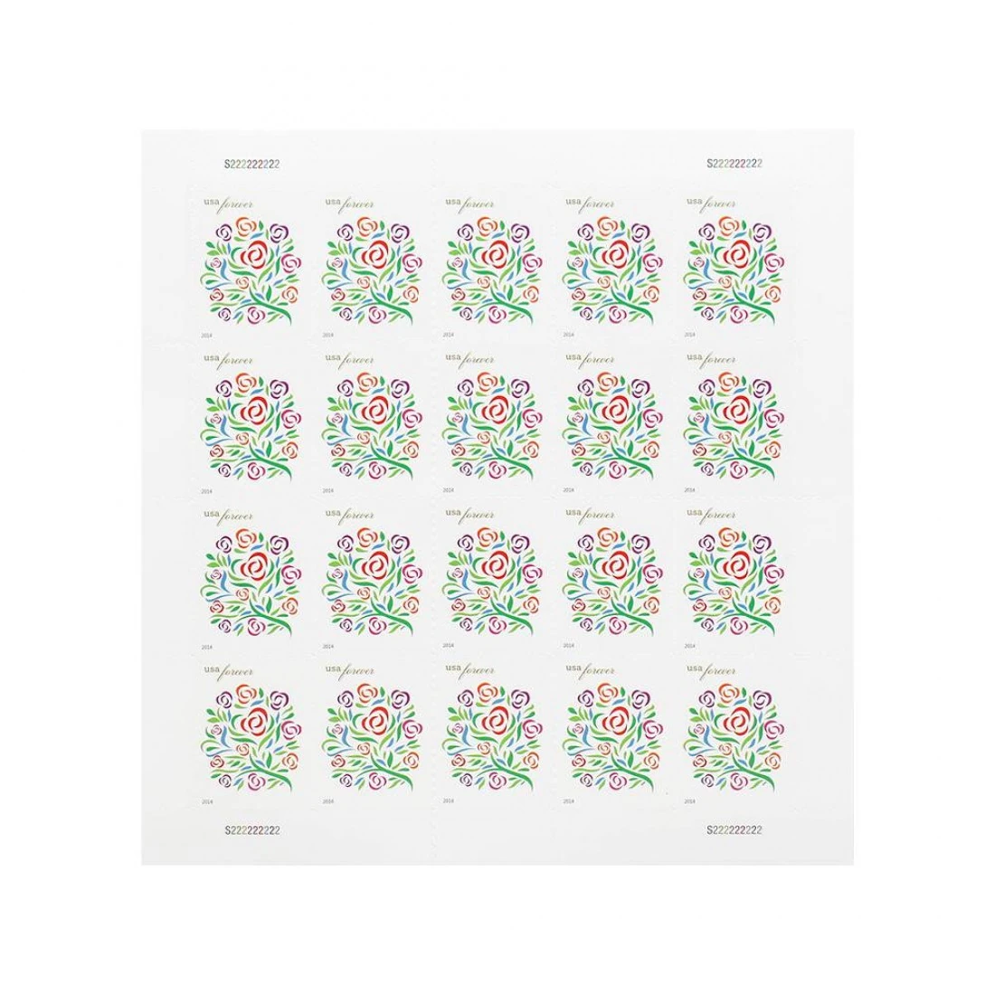 2022 love stamps arranged on wedding invitation envelope with ribbon