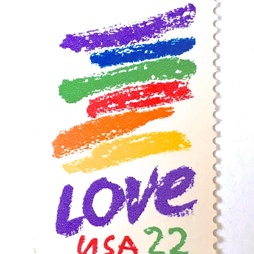 keith haring love stamp rainbow colorful vintage design