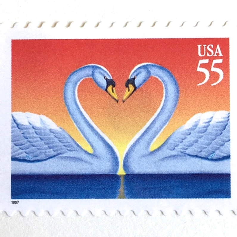 love stamp usps swan heart design