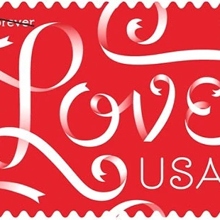 postage stamp love red white ribbon design