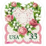 10 Pink Rose Stamps Vintage Heart Shaped Lace Postage Stamps For Mailing