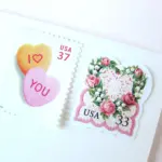 10 Pink Rose Stamps Vintage Heart Shaped Lace Postage Stamps For Mailing