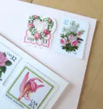 10 Pink Rose Stamps Vintage Heart Shaped Lace Postage Stamps For Mailing