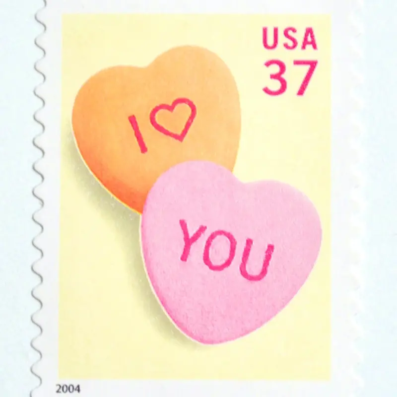 10 Candy Hearts Stamps Sweethearts Vintage Postage Stamps for Mailing