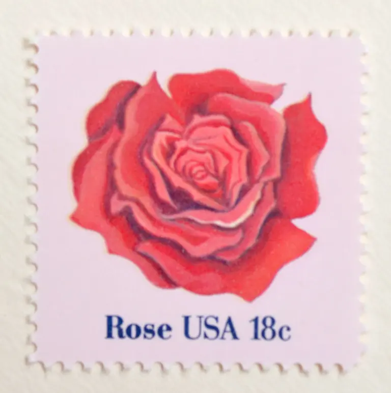 10 Vintage Red Rose Pink Postage Stamps For Mailing Wedding Invitations and Cards