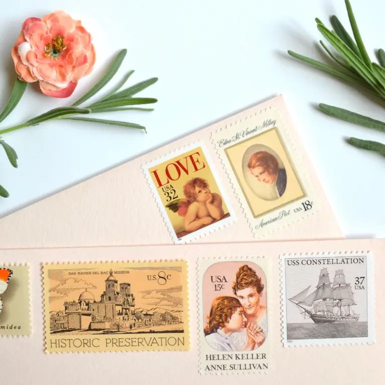 10 Vintage Poet Postage Stamps Neutral Palette Stamps Unused for Mailing