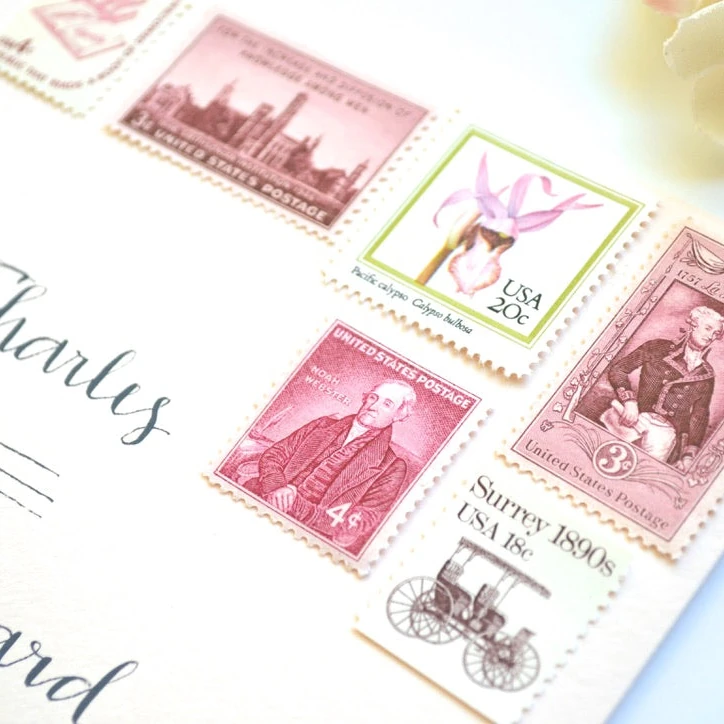 10 Vintage Pink Stamps Unused Lafayette Blush Champagne U.S. Postage Stamps For Mailing