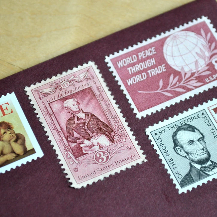 10 Vintage Pink Stamps Unused Lafayette Blush Champagne U.S. Postage Stamps For Mailing