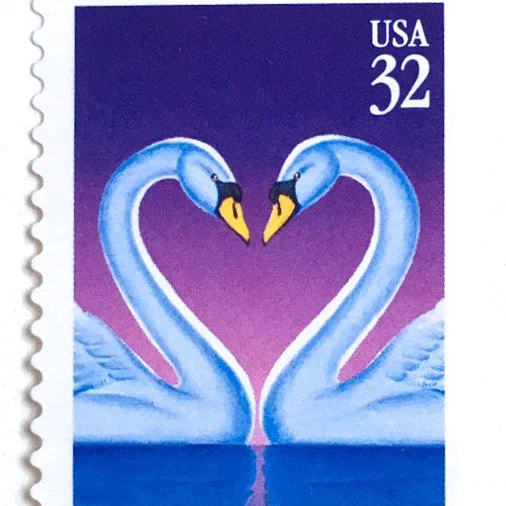 10 Love Birds Postage Stamps Lilac Swans Heart Postage Stamps for Mailing