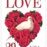 10 Red Rose Heart Postage Stamps White Dove Love Unused Vintage Valentine Postage Stamps For Mailing