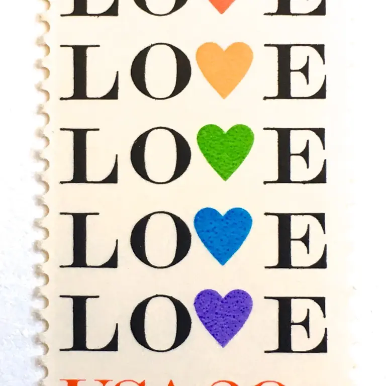 10 Vintage Rainbow Love Postage Stamps Unused Vintage Colorful Rainbow Heart LOVE Postage Stamps for Mailing