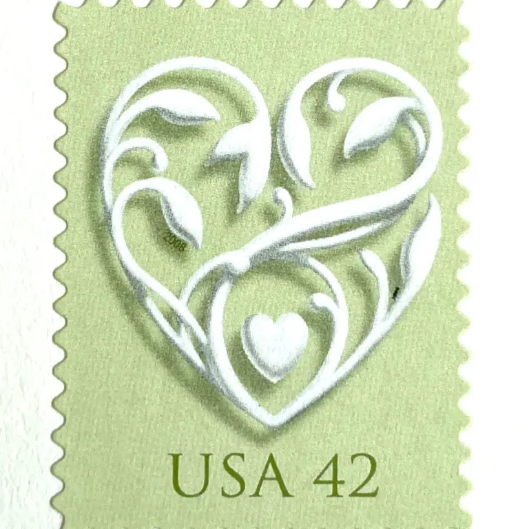 10 Green and White Heart Stamps Unused Mint Postage Stamps for Mailing