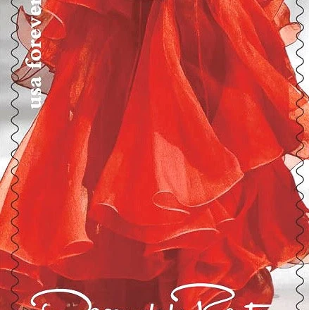 10 Red Dress Forever Postage Stamps // Oscar De La Renta Designer Dress // Red Fashion Forever Postage Stamps for Mailing