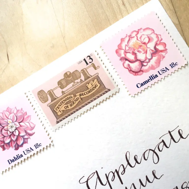 10 Vintage Pink Postage Stamps Sound Recording Unused Stamps for Mailing