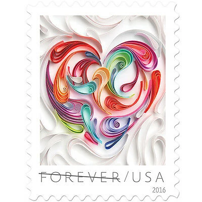5 Heart Forever Postage Stamps Quilled Paper Heart Unused Love Stamps For Mailing Wedding Invitations and Valentines