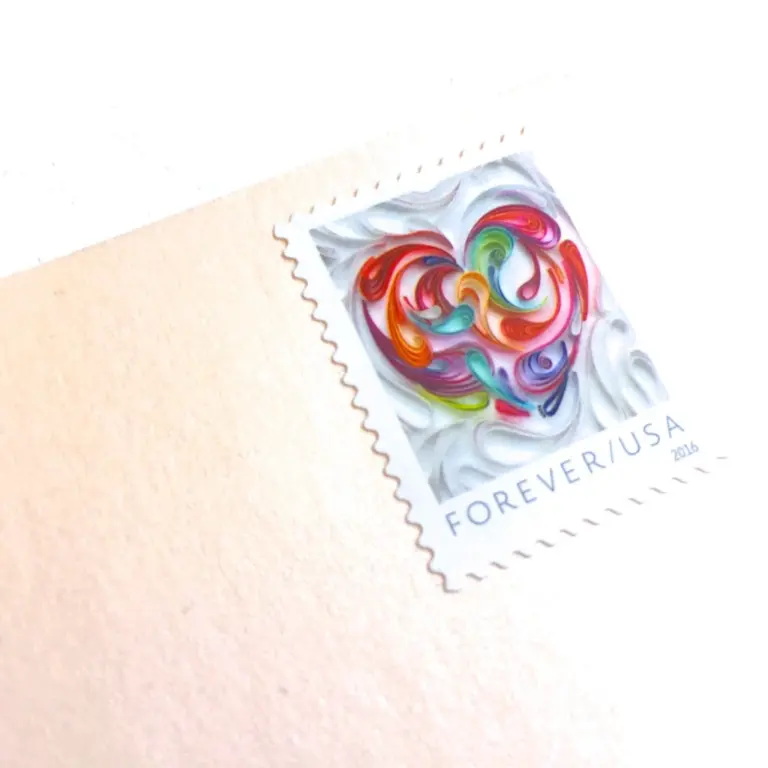 5 Heart Forever Postage Stamps Quilled Paper Heart Unused Love Stamps For Mailing Wedding Invitations and Valentines