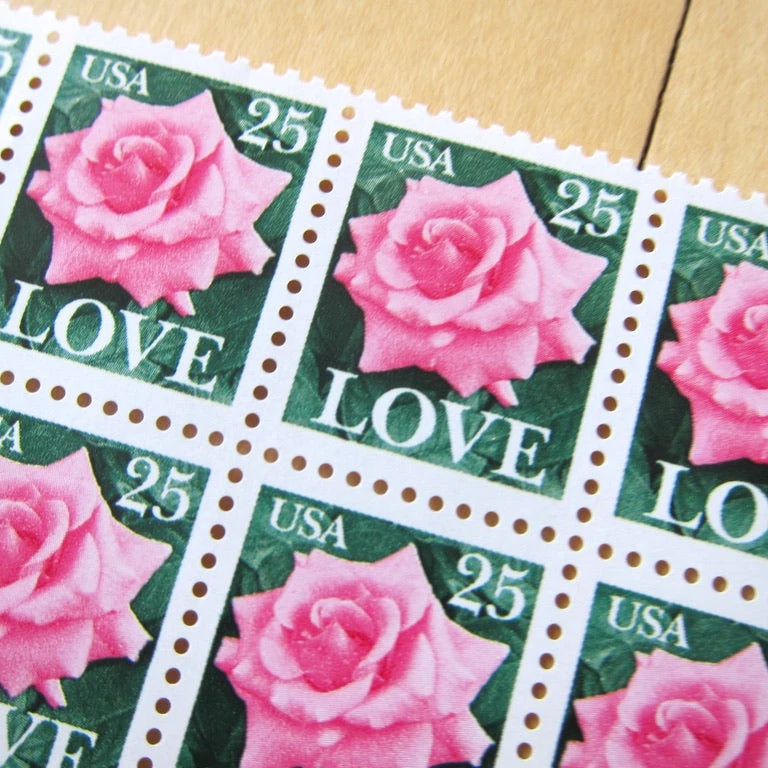 10 Pink Rose Vintage Postage Stamps Unused Love Stamps For mailing Cards and Wedding Invitations