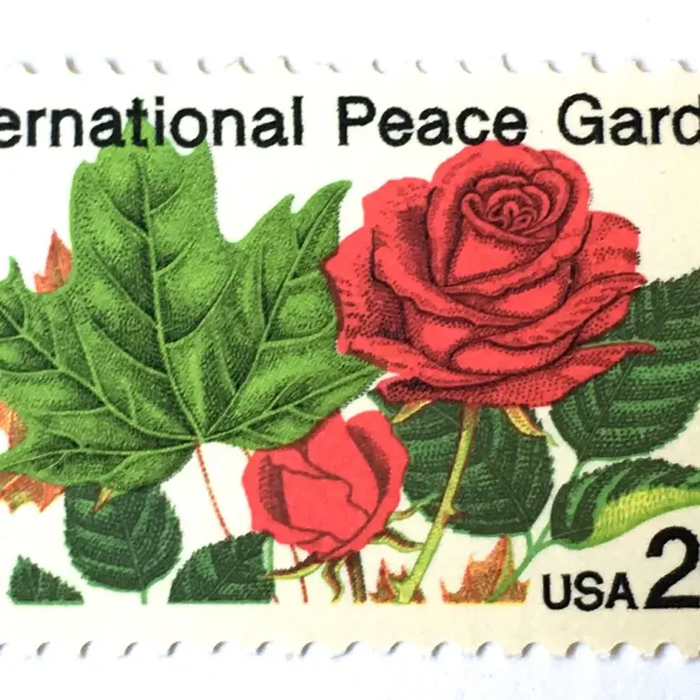 10 Red Rose Garden Vintage Postage Stamps Unused International Peace Garden Stamps For Mailing Wedding Invitations and Cards