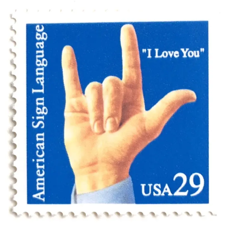 10 Sign Language I Love You Stamps // Vintage 29 Cent Blue LOVE Postage Stamps for Mailing