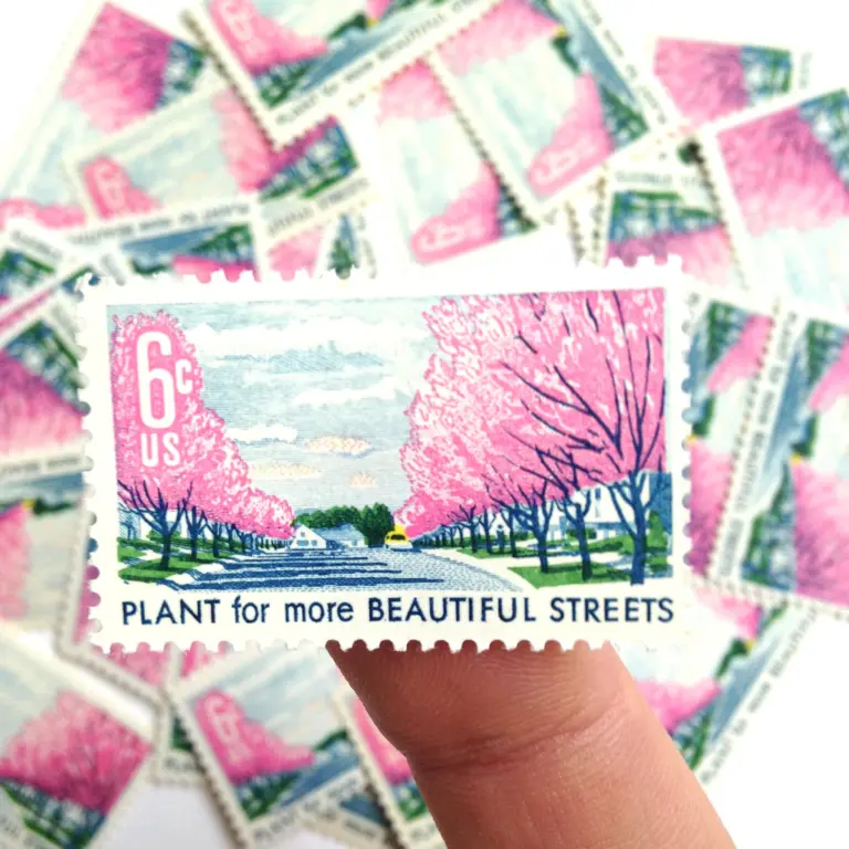 10 Vintage Pink Postage Tree Blossoms Unused Stamps for Mailing
