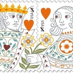 10 King & Queen of Hearts Unused Postage Stamps for Mailing Cards or Wedding Invitations