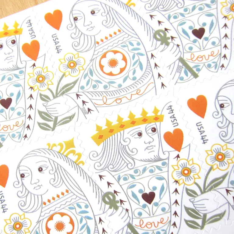 10 King & Queen of Hearts Unused Postage Stamps for Mailing Cards or Wedding Invitations