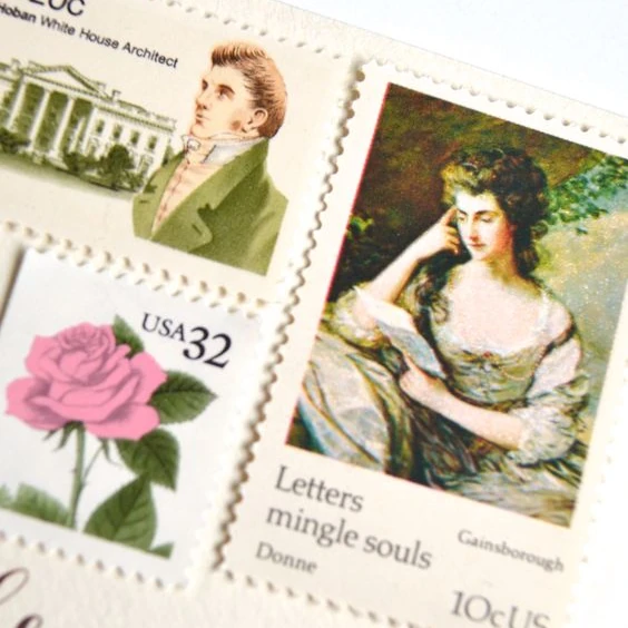 10 Vintage Stamps Letters Mingle Souls Unused Sage Green Stamps for Mailing