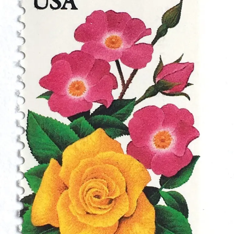 10 Vintage Rose Postage Stamps Unused Pink and Yellow Garden Flowers For Mailing Wedding Invitations Save the Dates and Cards