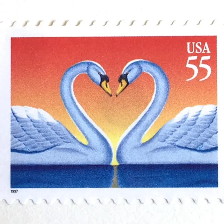 10 Love Birds Swan Stamps 55 Cent Swans Heart Postage Stamps for Mailing