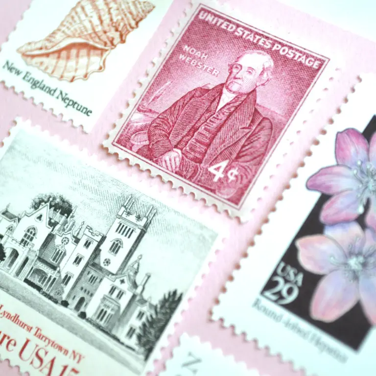 10 Vintage Pink Stamps Unused Noah Webster Blush Postage for Mailing