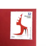 10 Modern Art Stamps White and Red Mid Century Vintage Postage for Mailing