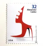 10 Modern Art Stamps White and Red Mid Century Vintage Postage for Mailing