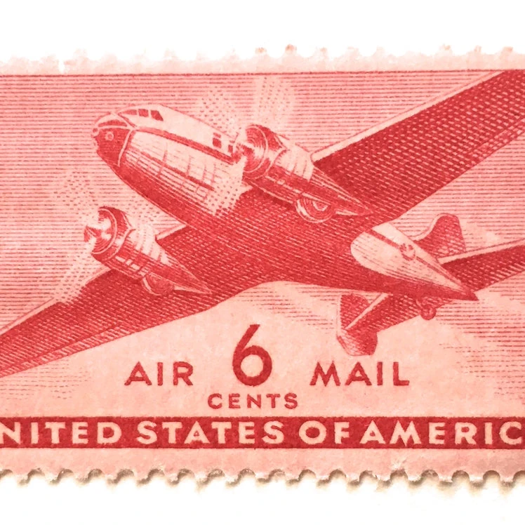 10 Vintage Air Mail Postage Stamps Pink and Red Airplane Stamps Unused for Mailing