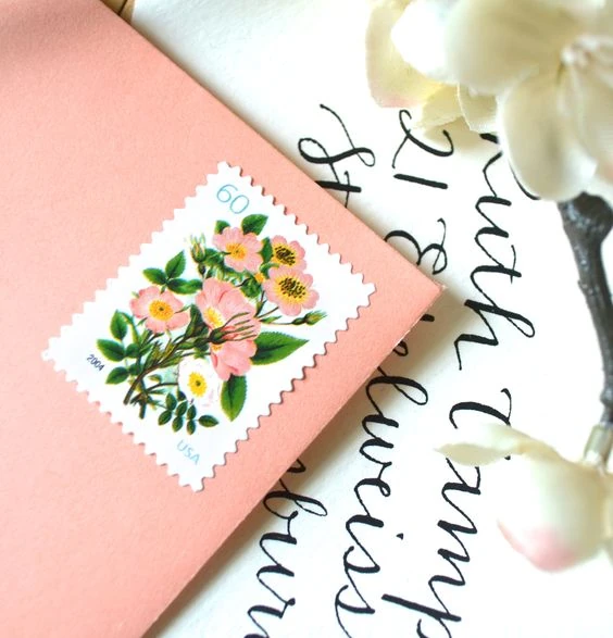 10 Vintage Botanical 60 Cent Stamps Vintage Coral Flower Bouquet Postage Stamps for Mailing Wedding Invitations